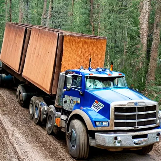 Prompt: a logging truck hauling journals and sketchbooks
