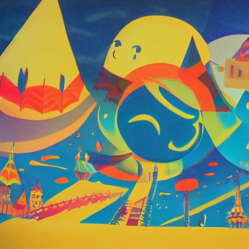 Image similar to its a small world concept art, mary blair