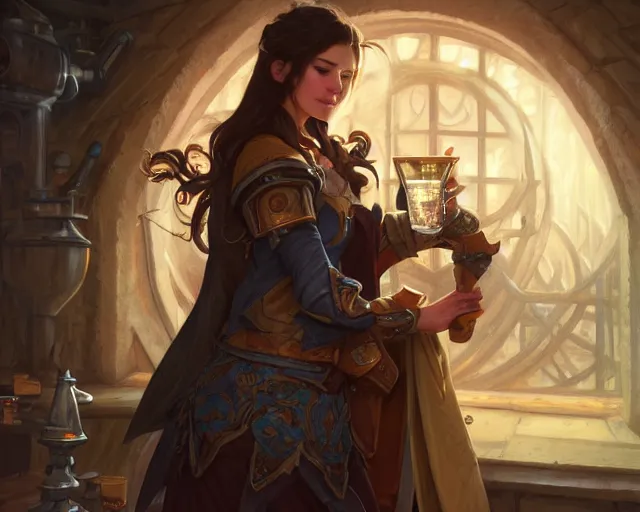 Prompt: bard in a brewery wearing informal clothing, deep focus, d & d, fantasy, intricate, elegant, highly detailed, digital painting, artstation, concept art, matte, sharp focus, illustration, hearthstone, art by artgerm and greg rutkowski and alphonse mucha