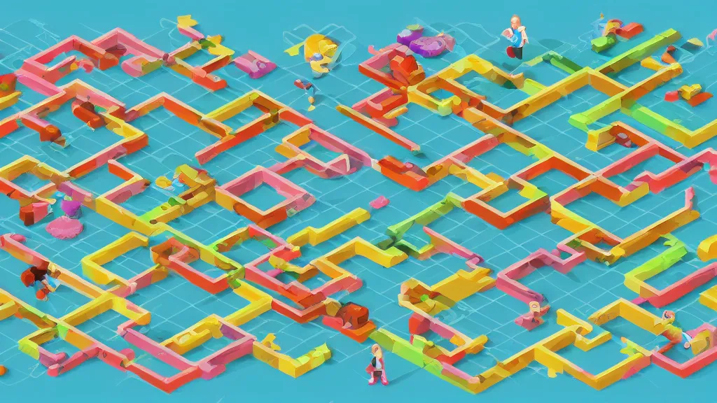 Image similar to sketched seasonable change isometric puzzle game, intricate design change