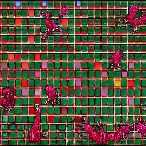 Prompt: an image with matrix of 4 x 4 blocks, each block is sprite sheet of a jumping chicken, the frames are in sequence to make a sprite sheet animation, detailed game art, 3d render, artstation