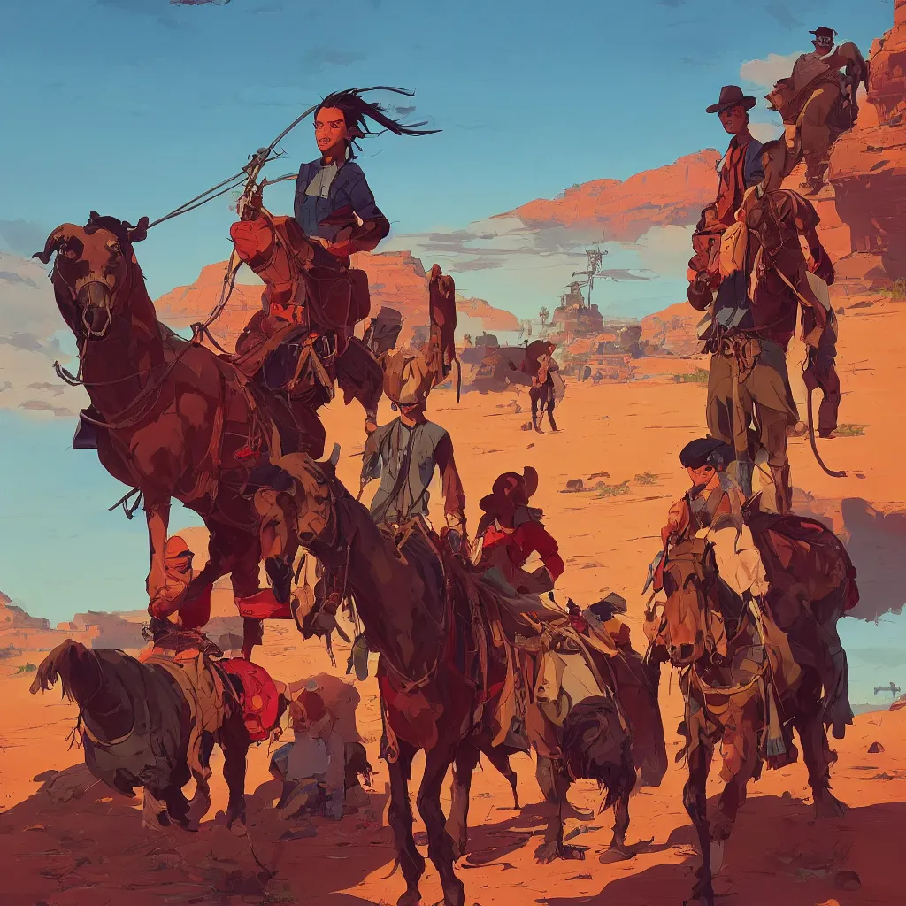 Prompt: western background stylized, art gta 5 cover, official fanart behance hd artstation by jesper ejsing, by rhads, makoto shinkai and lois van baarle, ilya kuvshinov, ossdraws, by feng zhu and loish and laurie greasley, victo ngai, andreas rocha, john harris