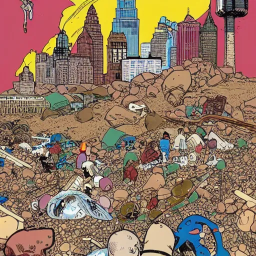 Prompt: cleveland rocks in the style of Geof Darrow