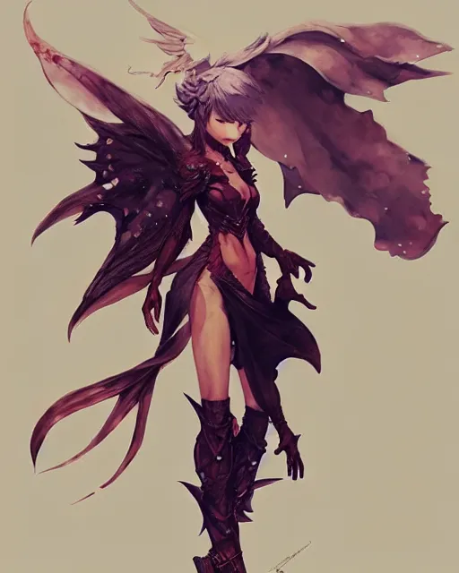 Image similar to concept art of a winged fantasy anima, final fantasy, highly detailed painting by dustin nguyen, akihiko yoshida, greg tocchini, 4 k, trending on artstation, 8 k