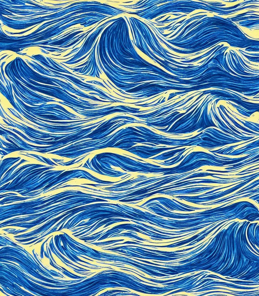 Image similar to a beautiful artwork of a perfect set of waves!, lineart, rough charcoal sketch, blue colored highlights, golden sunset, dark waves