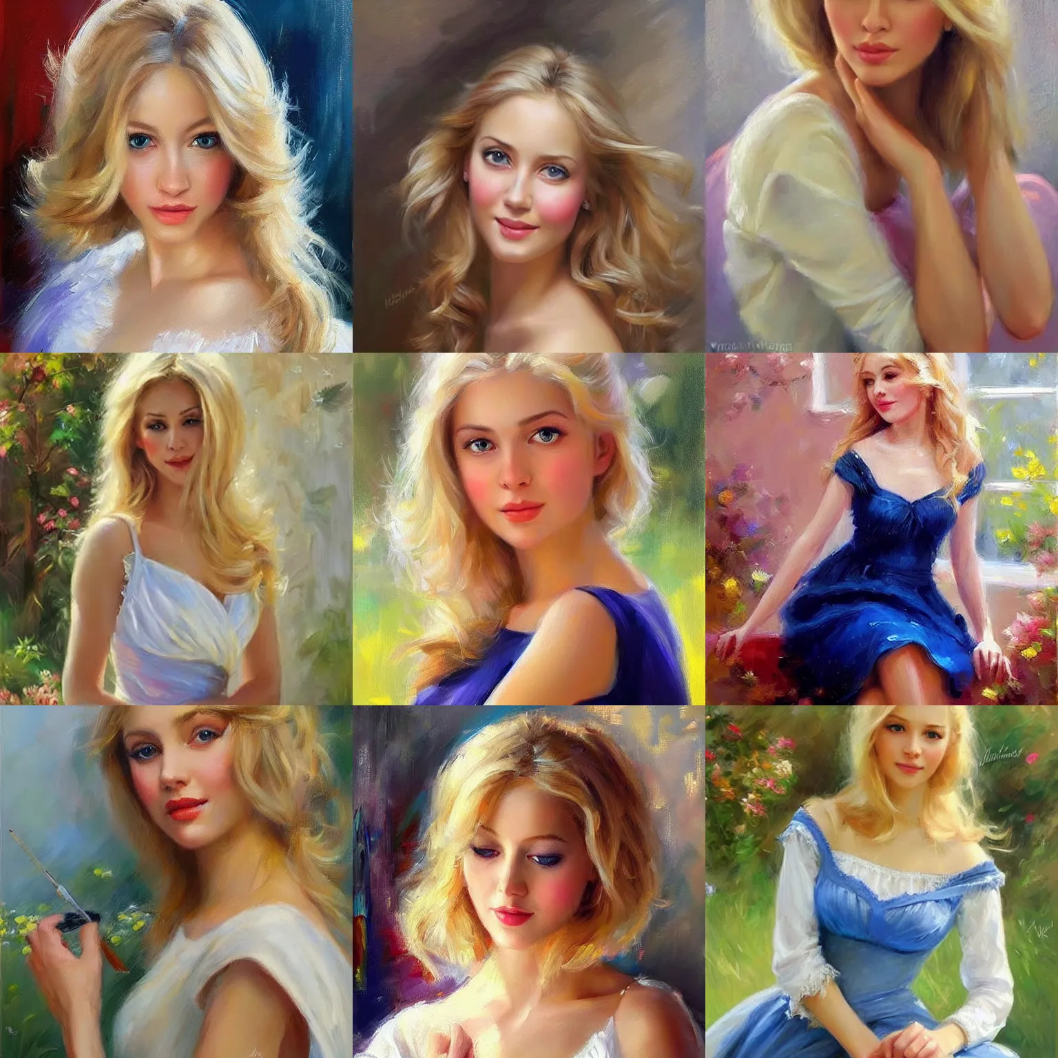 Prompt: the most beautiful blonde in the world, painting by Vladimir Volegov, beautiful