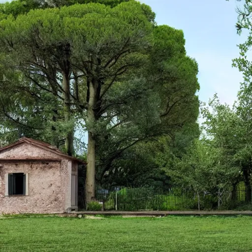 Image similar to a small house with trees in the background, rome style