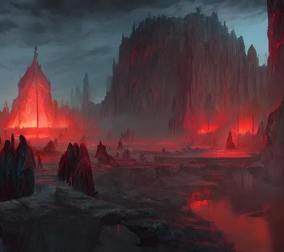 Prompt: a demonic magical ethereal portal!!! to hell. set in a small town. dark matte painting by noah bradley and raphael lacoste and ruan jia and marc simonetti