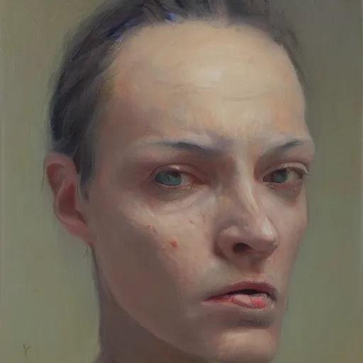 Prompt: a portrait of a head deteriorating, oil painting, pale colors, high detail, 8 k, wide angle, trending on artstation,