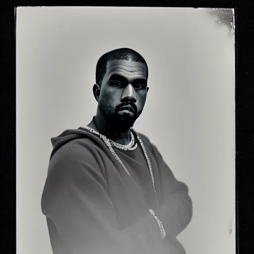 Prompt: a vintage photograph of Kanye West By Felice Beato, portrait, 40mm lens, shallow depth of field, split lighting