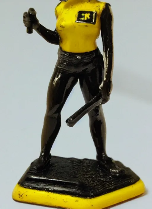 Image similar to Fine Image on the store website, eBay, Full body, 80mm resin detailed miniature of a Muscular female miner, wearing yellow helmet.