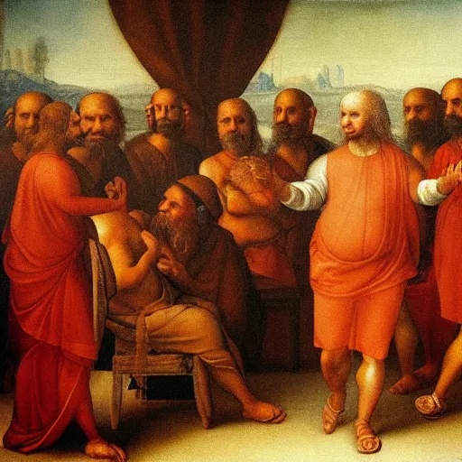 Prompt: a beautiful painting of donald trump being one of the consultants in an indian scam center, by leonardo da vinci, ultra - detailed, 8 k