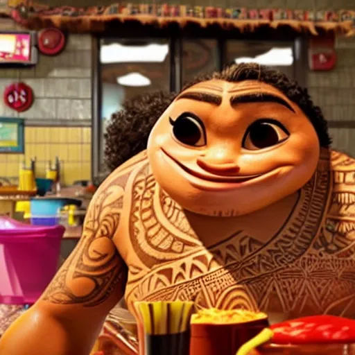 Prompt: Moana inside of a Wafflehouse