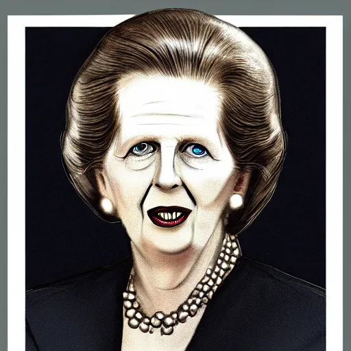 Prompt: illustration of Margaret Thatcher by Hans Rudi Giger, 8k high definition high quality
