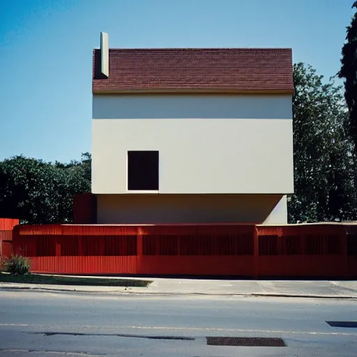 Image similar to Exterior of house designed by David Lynch. Photographed with Leica Summilux-M 24 mm lens, ISO 100, f/8, Portra 400