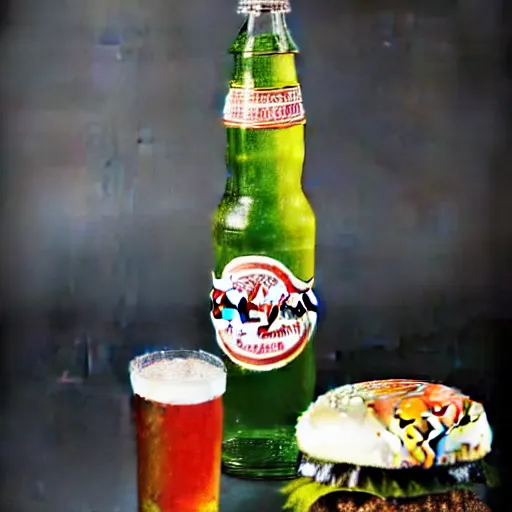 Image similar to studio photograph bottle boylan soda and a hamburger