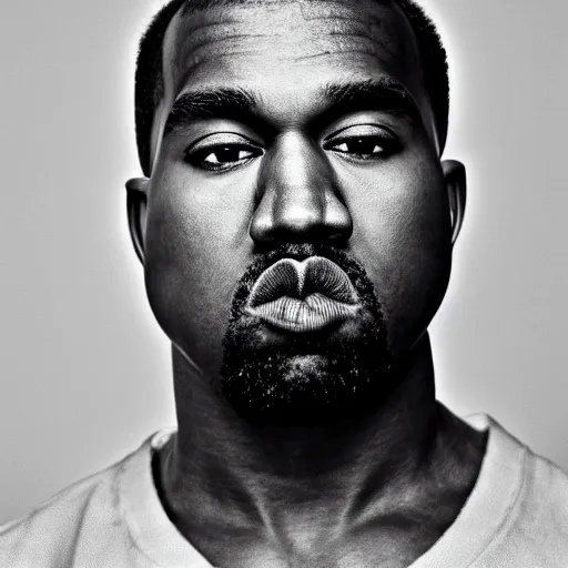 Image similar to the face of young kanye west wearing yeezy clothing at 2 0 years old, black and white portrait by julia cameron, chiaroscuro lighting, shallow depth of field, 8 0 mm, f 1. 8