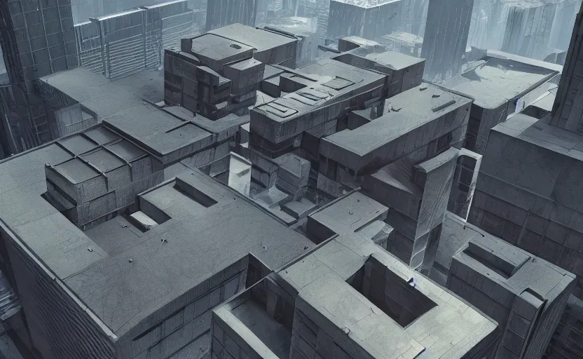 Prompt: Brutalist architecture buildings, unreal engine, artstation trending, highly detailded