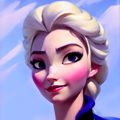 Image similar to Greg Manchess portrait painting of Elsa from Frozen as Overwatch character, medium shot, asymmetrical, profile picture, Organic Painting, sunny day, Matte Painting, bold shapes, hard edges, street art, trending on artstation, by Huang Guangjian and Gil Elvgren and Sachin Teng