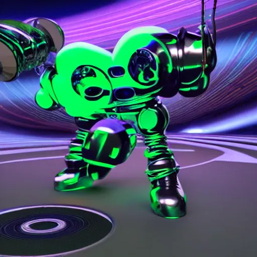 Image similar to 3 d rendered movie still pearlescent robot kitten robots in epic outer space battles and disco dance contests on saturn. science fiction, blockbuster movie, dystopian future, computer - animated science fiction film, imax 7 0 mm, 4 k