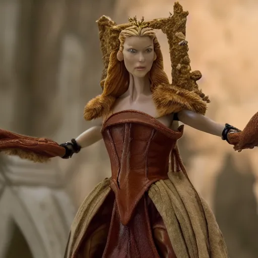 Image similar to product photography of a claymation action figure doutzen kroes as arwen, depth of field, zeiss lens, detailed, centered, by erwin olaf, joop geesink, wes anderson, breathtaking, 8 k resolution, extremely detailed, beautiful, establishing shot, realistic materials, hyperrealistic