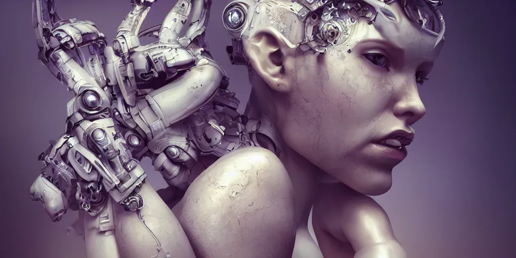 Prompt: hyper realistic photography of a stunningly beautiful cyborg female, elbow, intimate, holding close, in the style of beth cavener, jin kagetsu, wlop, rankin, highly detailed, intricate filigree, symmetry, masterpiece,, concept art, highkey lighting, ambient lighting, octane render, 8 k, artstation