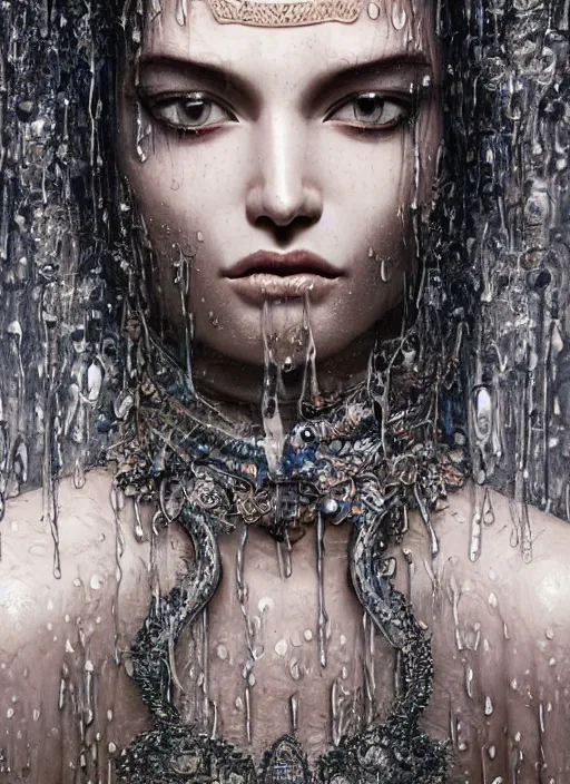 Prompt: sculpture made of water, portrait, female, future, shaman, harper's bazaar, vogue, magazine, insanely detailed and intricate, concept art, close up, wet, ornate, luxury, elite, elegant, trending on artstation, by ruan jia, by Kenneth Willardt, by ross tran, by WLOP, by Andrei Riabovitchev,