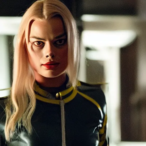 Image similar to margot robbie as kill bill in a swordfight