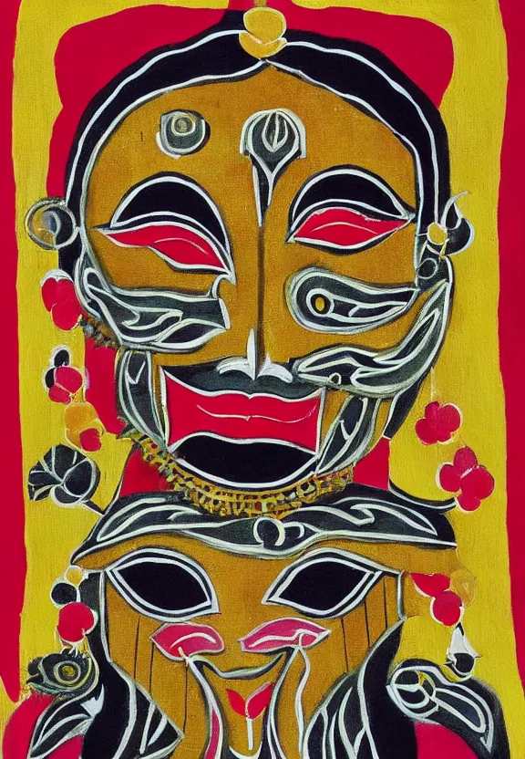 Image similar to sri lankan traditional mask, painting by david painter,