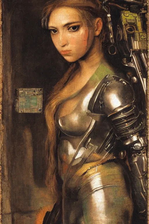 Image similar to a close - up portrait of a cyberpunk cyborg girl, by tintoretto, rule of thirds