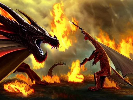 Prompt: dragon reigns fire and terror over a napeolonic battle of 100 thousand men