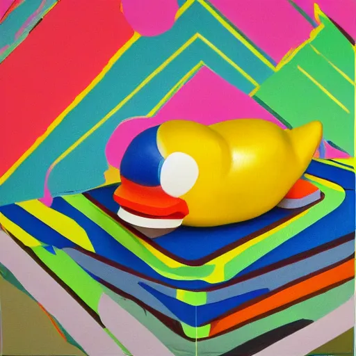 Image similar to rubber duck painting in the style of frank stella