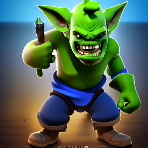 Image similar to Clash Royale goblin, UHD, hyperrealistic render, 4k, highly detailed