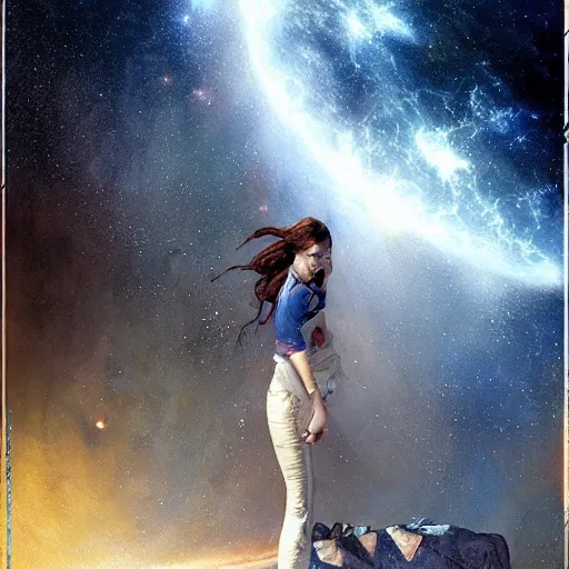 Prompt: phantom grip, the edge of the universe (on film), by Robert McCall Bastien Lecouffe-Deharme