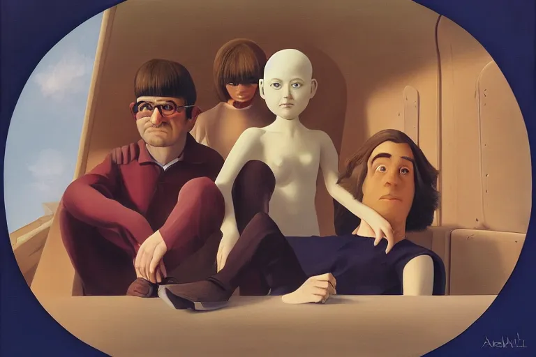 Prompt: beautiful high detailed painting of friends, beautiful faces, sitting on the edge, cute, soft light, digital painting by diane arbus and ralph mcquarrie, conceptual art