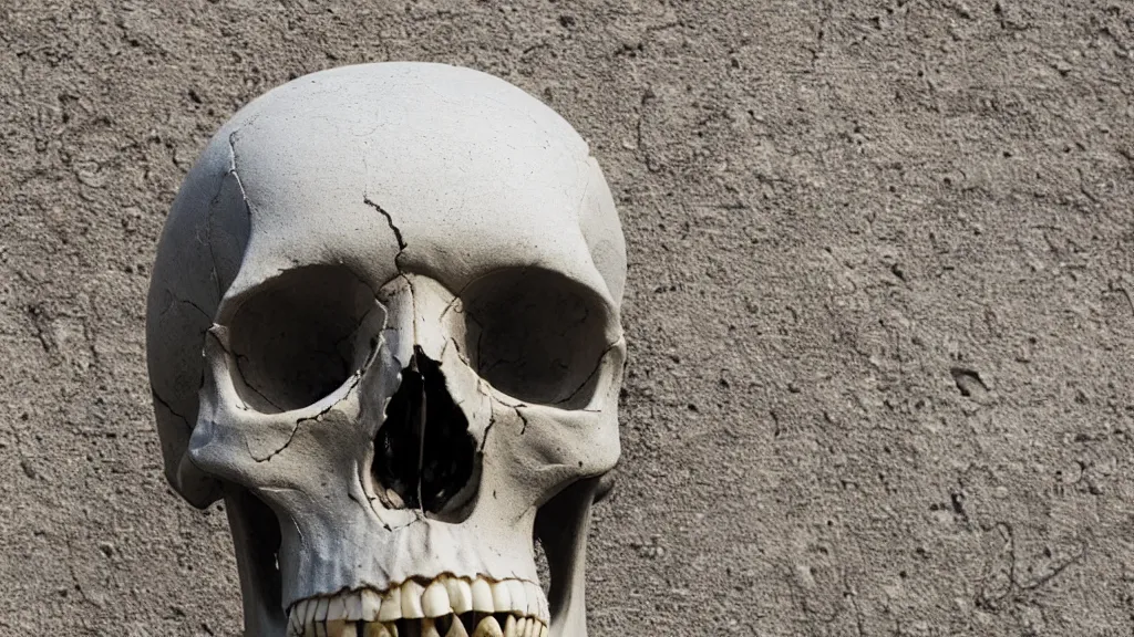 Image similar to a human skull made of Cement