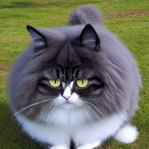 Image similar to giant! cat with fur overwhelmingly ( very very fluffy! ) giant! puffy fur in a park