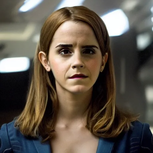 Image similar to a still of emma watson in iron man