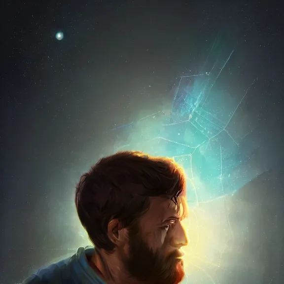 Image similar to a man searching the universe, highly detailed, digital painting, artstation, concept ar