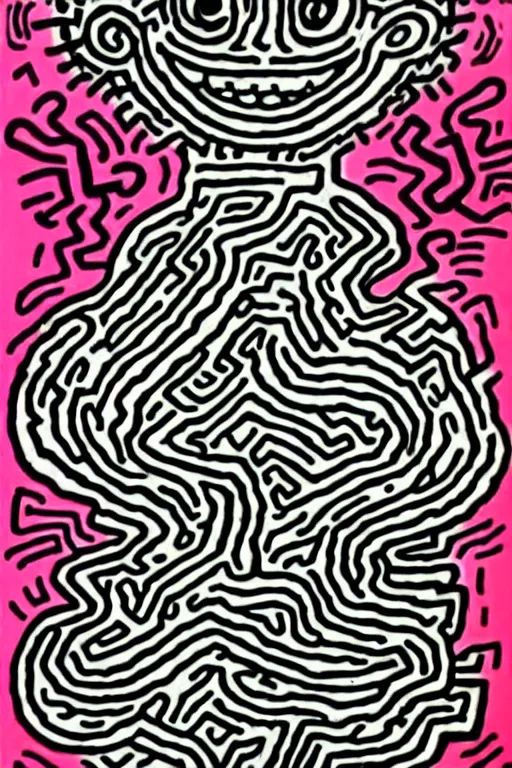 Image similar to junji ito x keith haring collaboration art, staring girl