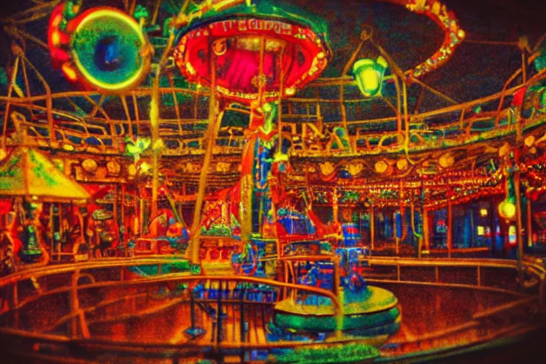 Image similar to le manege enchante!, in the style of john avon and derek riggs and eva widermann, trending on artstation, halfrear lighting closeup view anaglyph filter, bokeh, anime, colored pencil art, belle epoque