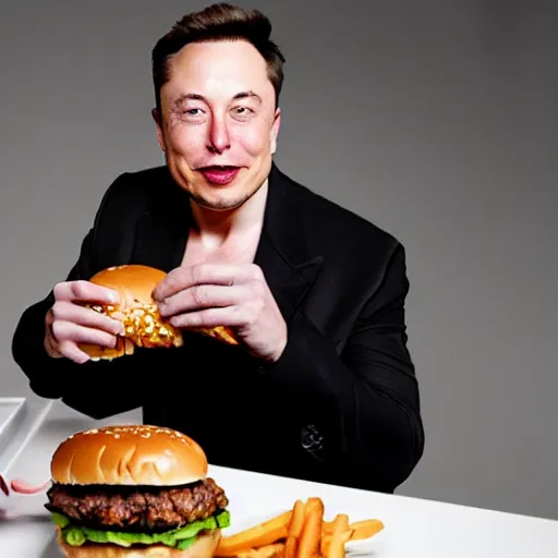 Image similar to elon musk eating a hamburger made of jeff bezos