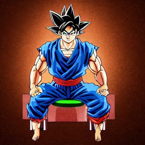 Image similar to highly detailed pen and ink shonen jump son goku sitting on toilet seat powering up illustrated by constipated akira toriyama