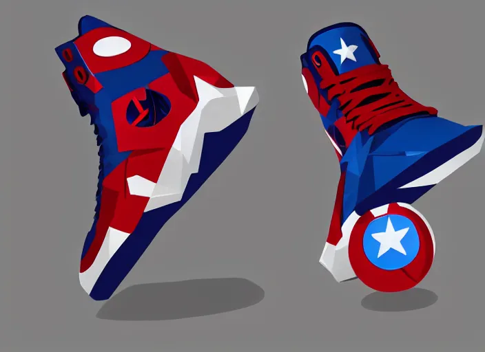 Image similar to basketball sneakers concept of captain america, trending on artstation, smooth, sharp focus