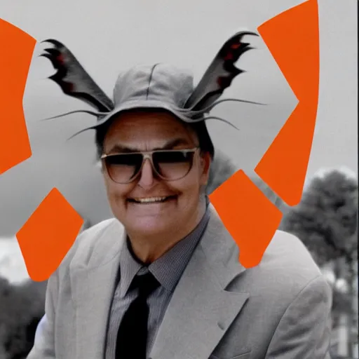 Image similar to ripped physique winged man Norm MacDonald disguised as a mothra whilst wearing a traffic cone hat darick robertson