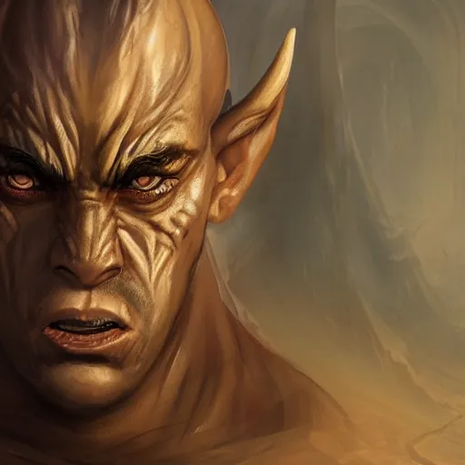 Prompt: dungeons & dragons avatar, fantasy concept art, close up portrait!!!, male daemon monk, gentle demeanor, chaotic nature, outstretched demon wings, ( strong gargoyle - like features ), muscly, desert background, in the style of ruan jia, high detail, 8 k, uplit
