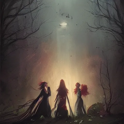 Image similar to a beautiful painting of witches reunion by greg rutkowski and zoe mozert trending on artstation