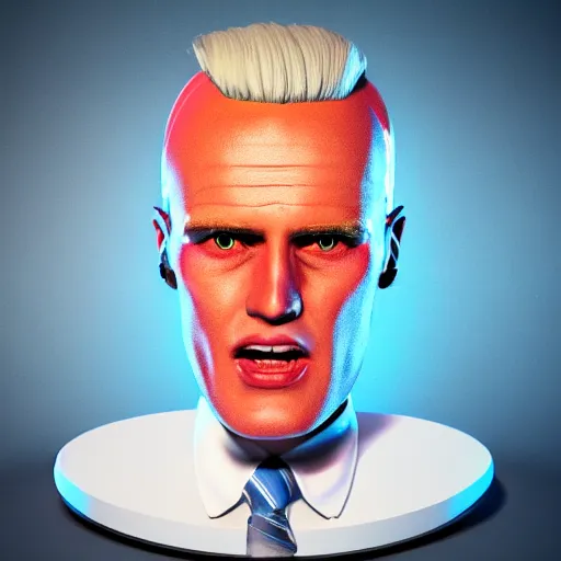 Image similar to a hyperrealistic 3 d render of max headroom on a vintage tv, octane render, unreal engine, 8 k, trending on cgsociety, volumetric lighting, dramatic lighting, lasers, neon