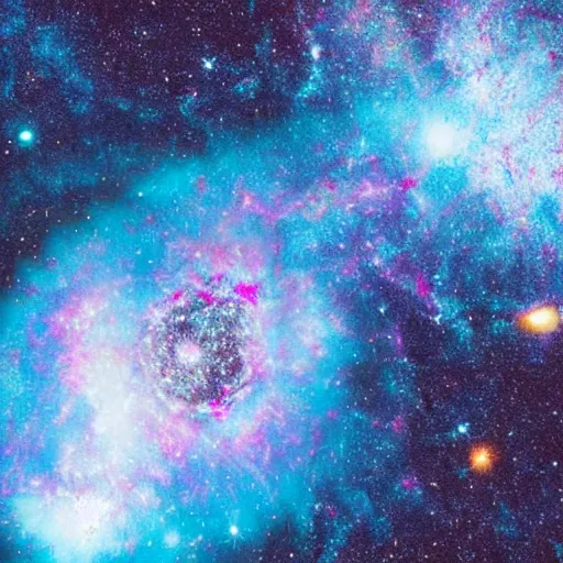 Image similar to colorful galaxy explosion inside a blue a of a baby