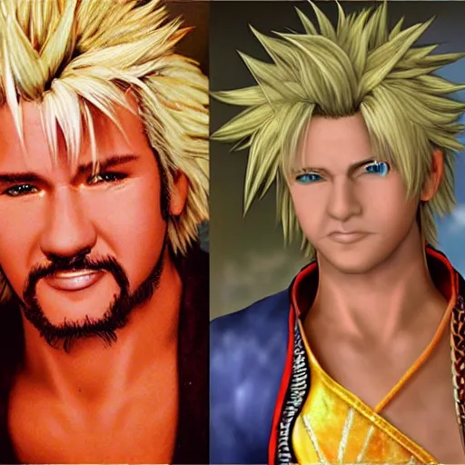 Prompt: Tidus from Final Fantasy X played by Guy Fieri
